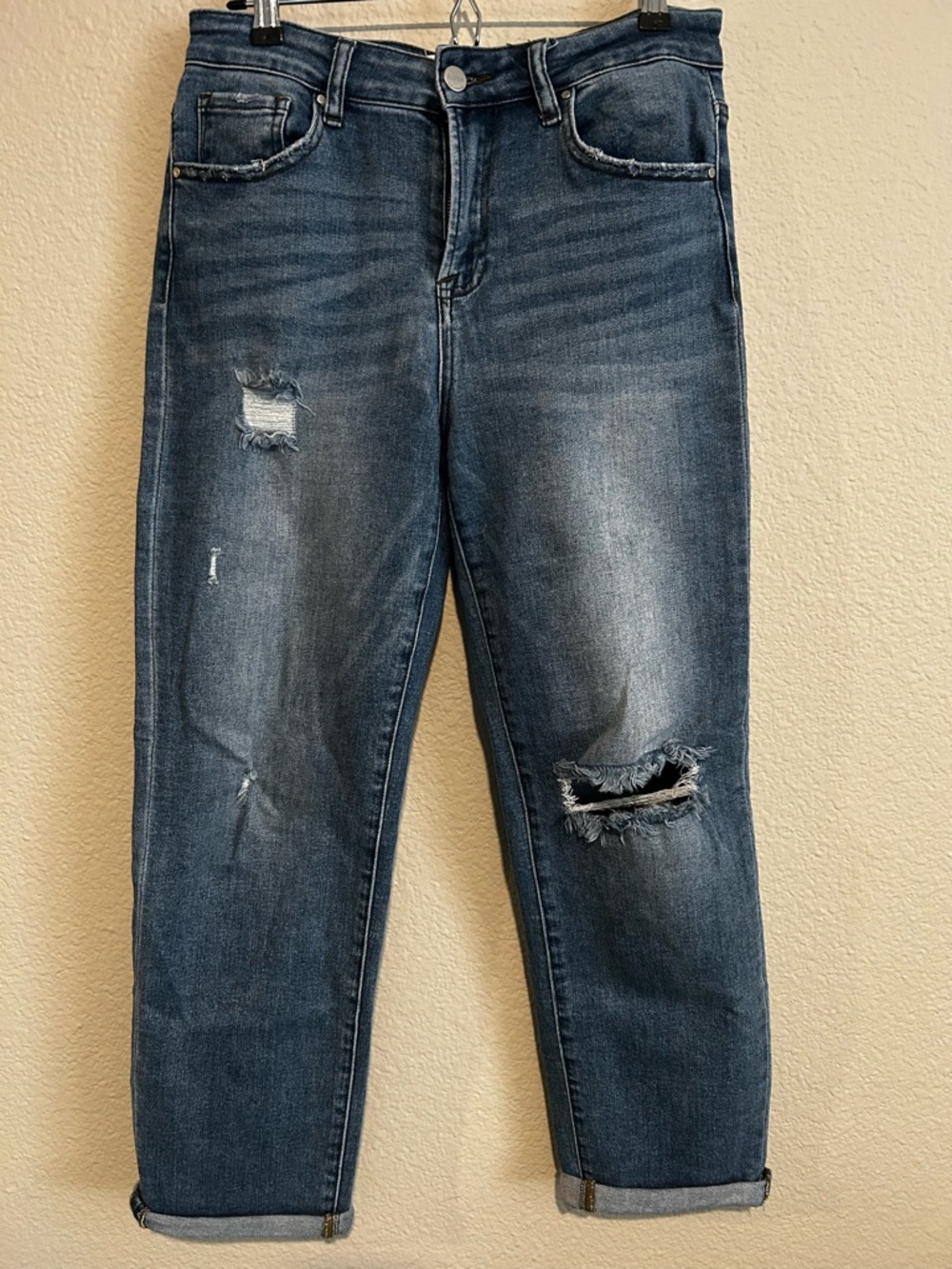 Risen Relaxed Fit Distressed Boyfriend Jeans - Dark Blue